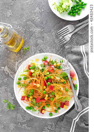 Fresh vegetable salad with raw carrot 48483423
