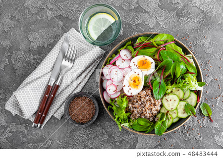 Buddha bowl dish with buckwheat porridge 48483444
