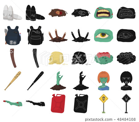 Zombies and Attributes cartoon,black icons in set collection for design. Dead man vector symbol Zombies and Attributes cartoon,black icons in set collection for design. Dead man vector symbol 48484108