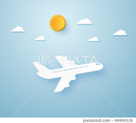 Airplane flying in the sky , paper art style Airplane flying in the sky , paper art style 48484126