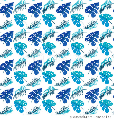 Tropical Leaves. Seamless Texture with Bright Hand Drawn Leaves of Monstera. Spring Rapport for Tropical Leaves. Seamless Texture with Bright Hand Drawn Leaves of Monstera. Spring Rapport for 48484132