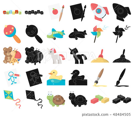 Children's toy cartoon,black icons in set collection for design. Game and bauble vector symbol stock Children's toy cartoon,black icons in set collection for design. Game and bauble vector symbol stock 48484505