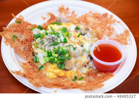 Traditional Thai Street Food, fresh oyster omelet Traditional Thai Street Food, fresh oyster omelet 48485327
