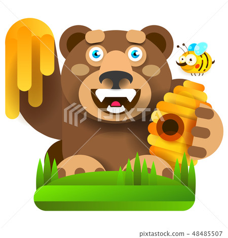 Bear With Honey In Nature Vector Illustration 48485507