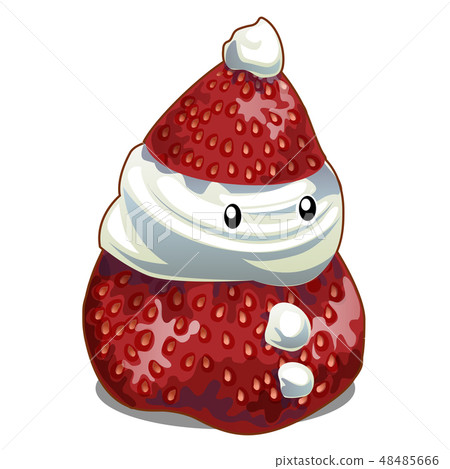 Dessert of natural fresh strawberry and whipped cream in the shape of a Christmas Santa Claus in a Dessert of natural fresh strawberry and whipped cream in the shape of a Christmas Santa Claus in a 48485666