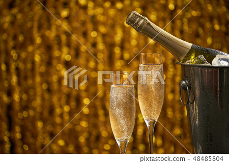 bottle of champagne in a bucket with ice bottle of champagne in a bucket with ice 48485804
