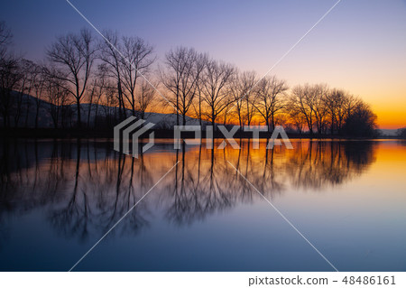 Dusk on the Berounka river, Czech Republic. 48486161