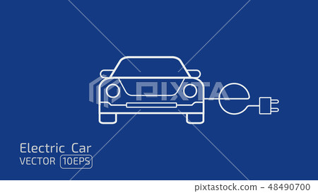 Electric car concept line icon on blue space BG - Stock Illustration ...