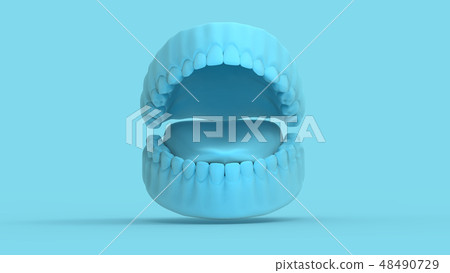 3D Tooth and gum open on pastel blue template BG 48490729