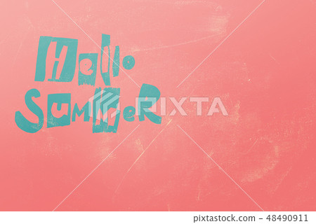 Phrase HELLO SUMMER hand made letters green Phrase HELLO SUMMER hand made letters green 48490911
