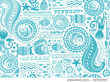 Polynesian style marine background, tribal seamless pattern for your design 48493995