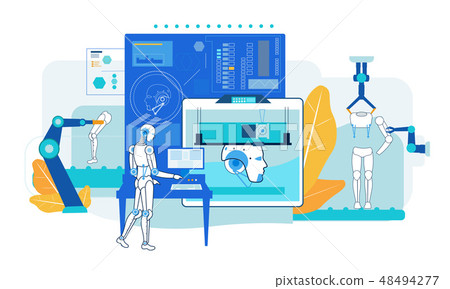 Robot Assembly. Automatic Production Factory. Flat Robot Assembly. Automatic Production Factory. Flat 48494277