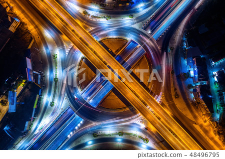 Aerial view of traffic in roundabout Aerial view of traffic in roundabout 48496795