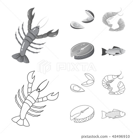 Vector design of fresh  and restaurant symbol. Set of fresh  and marine   stock vector illustration. 48496910