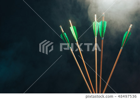 Five wood arrow. Beautiful smog background. Five wood arrow. Beautiful smog background. 48497536