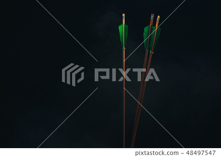 Three wood arrow. Beautiful smog background Three wood arrow. Beautiful smog background 48497547