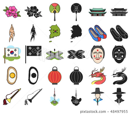 Country South Korea cartoon,black icons in set... - Stock Illustration  [48497955] - PIXTA