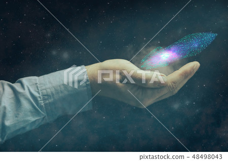 Human hand holding Rocket low poly.  48498043