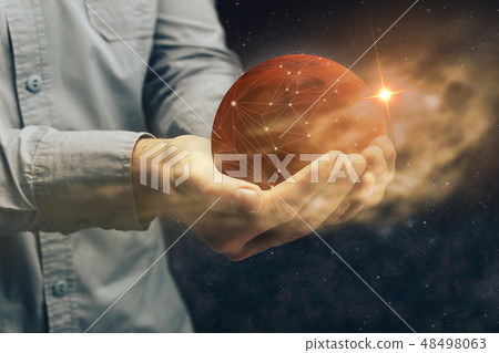 Man holding New Home Mars. Mixed media. 48498063