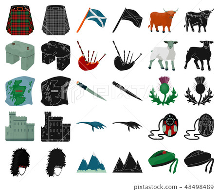 Country Scotland cartoon,black icons in set collection for design. Sightseeing, culture and 48498489