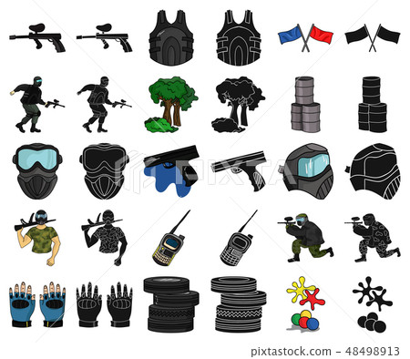 Paintball, team game cartoon,black icons in set collection for design. Equipment and outfit vector Paintball, team game cartoon,black icons in set collection for design. Equipment and outfit vector 48498913