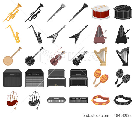 Musical instrument cartoon,black icons in set collection for design. String and Wind instrument 48498952