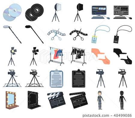 Making a movie cartoon,black icons in set collection for design. Attributes and Equipment vector 48499086