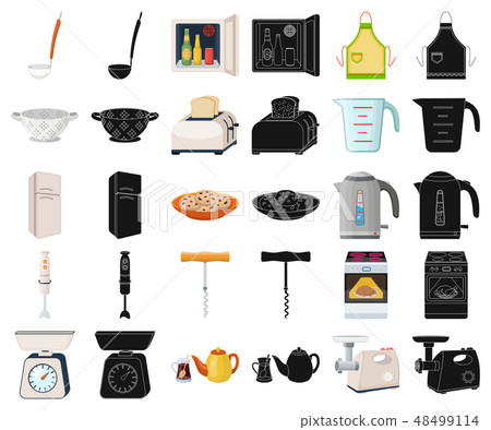 Kitchen equipment cartoon,black icons in set collection for design. Kitchen and accessories vector 48499114