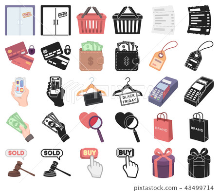 E-commerce, Purchase and sale cartoon,black icons in set collection for design. Trade and finance 48499714