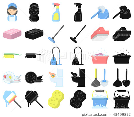 Cleaning and maid cartoon,black icons in set collection for design. Equipment for cleaning vector 48499852
