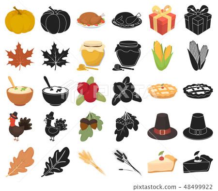 Canada Thanksgiving Day cartoon,black icons in set collection for design. Canada and Tradition Canada Thanksgiving Day cartoon,black icons in set collection for design. Canada and Tradition 48499922