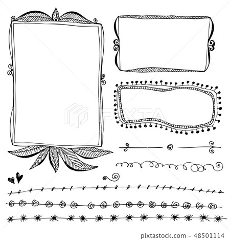 Hand drawn vector border line design elements set - Stock Illustration ...