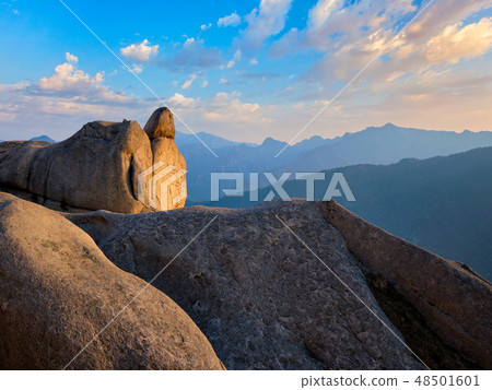 View from Ulsanbawi rock peak on sunset. Seoraksan National Park, South Corea 48501601