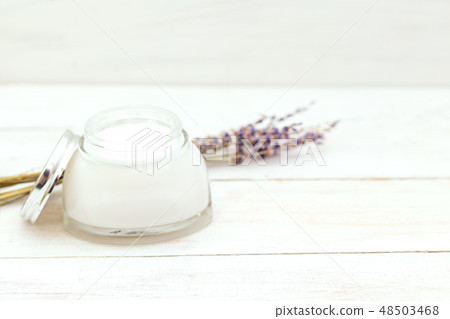 Body lotion in a glass jar. Zero waste beauty Body lotion in a glass jar. Zero waste beauty 48503468
