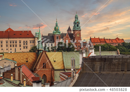 Wawel castle in the evening in urban areas 48503828