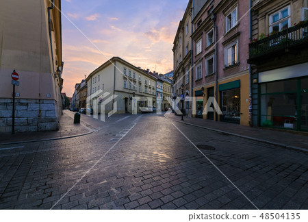 Morning crossroad in old town of Krakow Morning crossroad in old town of Krakow 48504135