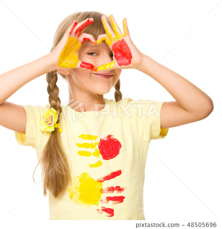 Portrait of a cute girl playing with paints Portrait of a cute girl playing with paints 48505696