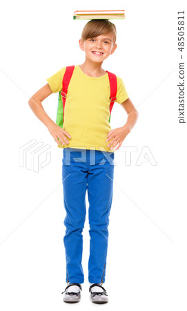 Portrait of a cute little schoolgirl with backpack 48505811