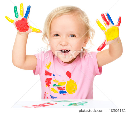 Portrait of a cute little girl playing with paints Portrait of a cute little girl playing with paints 48506181