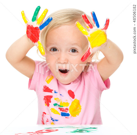 Portrait of a cute little girl playing with paints Portrait of a cute little girl playing with paints 48506182