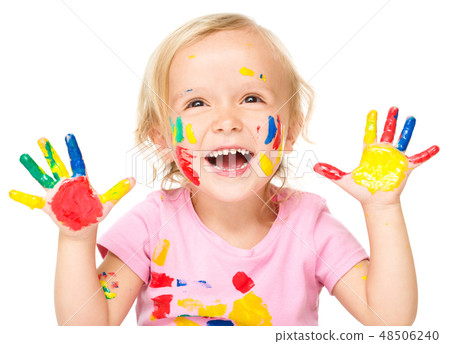 Portrait of a cute little girl playing with paints Portrait of a cute little girl playing with paints 48506240