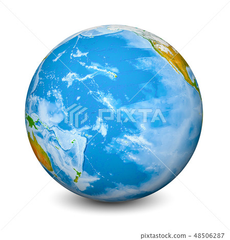 Earth globe focused on Pacific Ocean. Realistic topographical lands and oceans with bathymetry. 3D 48506287