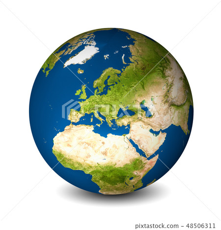 Earth globe isolated on whitebackground. Satellite view focused  48506311