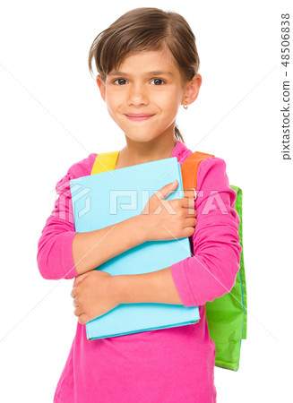 Young girl is holding book Young girl is holding book 48506838