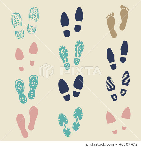 Colorful footprints - female, male and sport shoe Colorful footprints - female, male and sport shoe 48507472