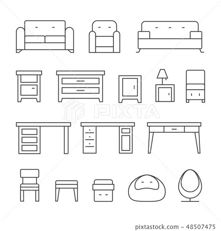 Living room furniture line icons set 48507475