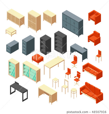 Isometric 3d office furniture isolated. Interior elements vector set Isometric 3d office furniture isolated. Interior elements vector set 48507916