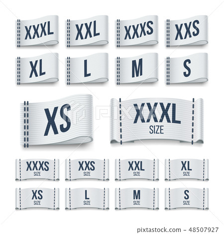 Size clothing fabric ribbon labels. Garment tags vector set 48507927