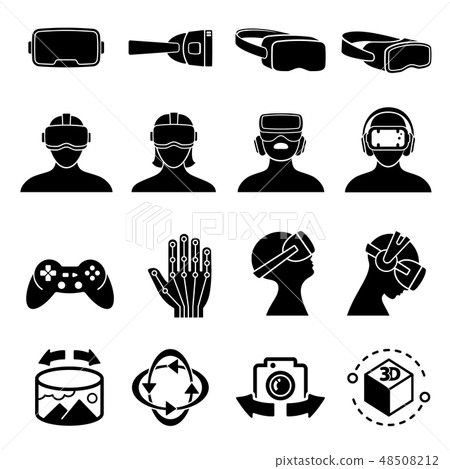 Virtual reality and headset glasses vector icons. Simulation game and vr computer sensor device 48508212