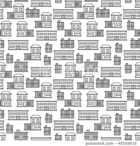 Line art houses seamless pattern design - Stock Illustration [48508618 ...